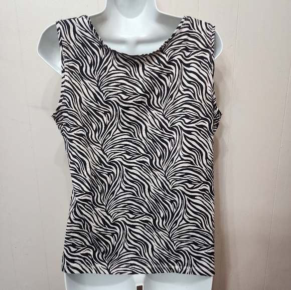 212 Collection Blouse Sleeveless Large Black‎ White Zebra Print Casual C240 - Picture 3 of 4